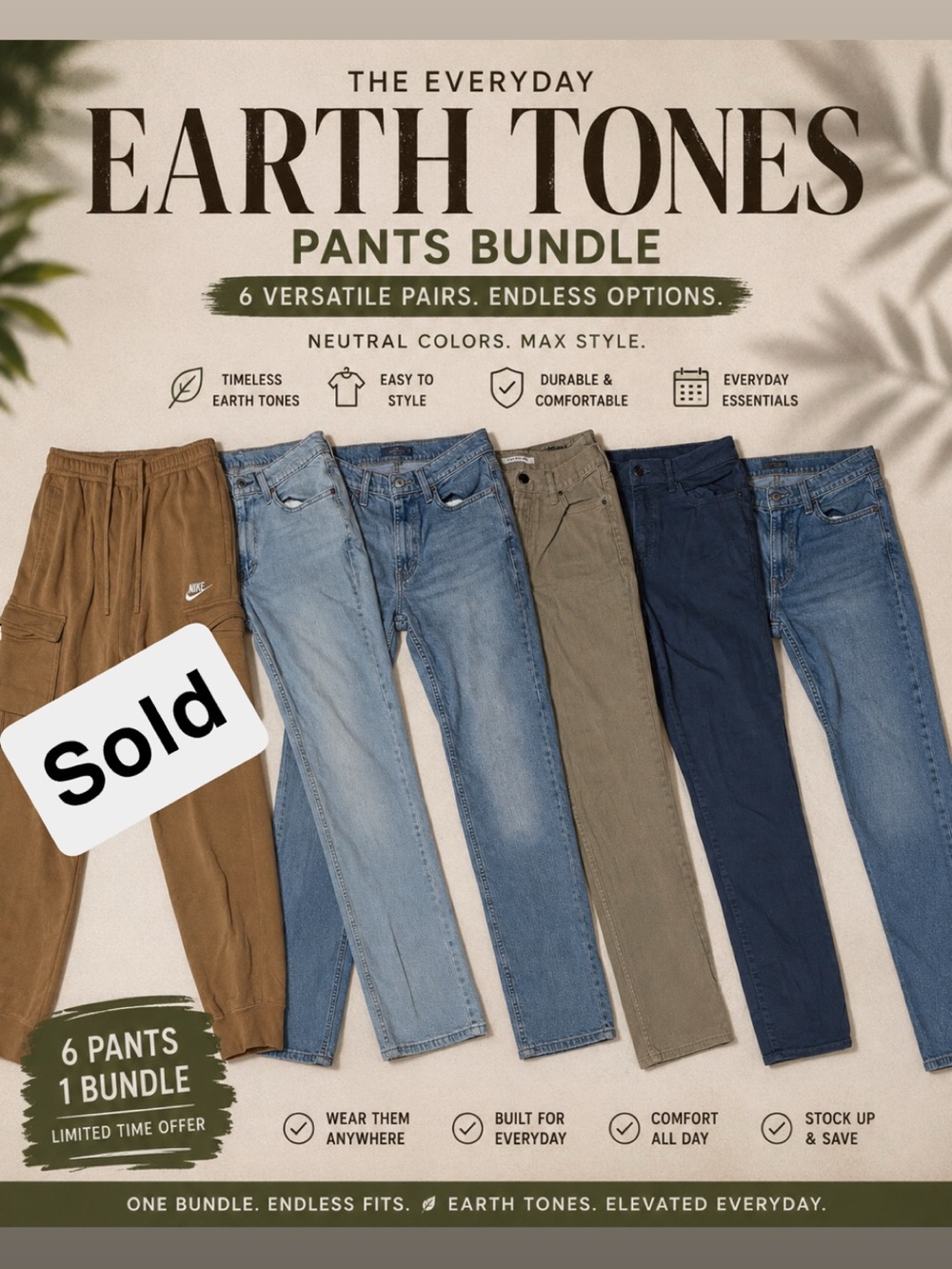 Earth Tones Men’s Pants Bundle - Neutral Multi-Pack